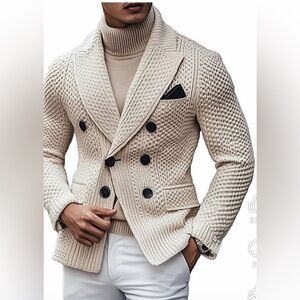 MENS Cream Double-Breasted Knit SWEATER SIZE XL